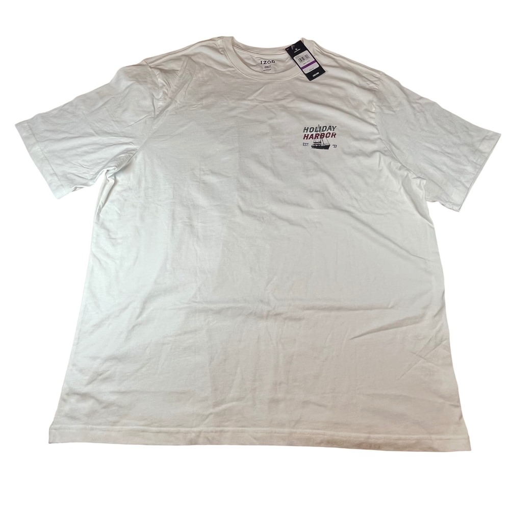 IZOD Mens Holiday Harbor Distillery Bar Graphic T-Shirt White 2XLT 46IZFHA81X102 - Picture 2 of 9